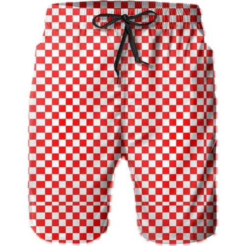 Male Shorts Beach R333 Breathable Quick Dry Funny NoveltySports Red And White Checkered Checker Board Pattern Min