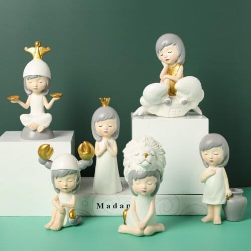 Modern Cute Girl Heart Twelve Constellation Doll Resin Ornaments Home Livingroom Table Figurines Decoration Crafts Birthday Gift