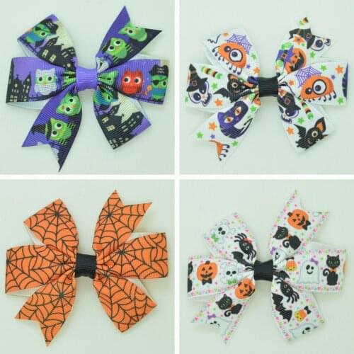 SUPWRF 3.1'' Halloween OWL kids hair accessories hair Bow With Clip hair ties Printed Ribbon headwear wholesale 20 PCS T0929