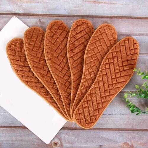 Keep Warm Heated Velvet Thermal Insoles Thicken Soft Breathable Winter Wmbossed Sport Shoes Insert For Man Woman Boots Pad Sole