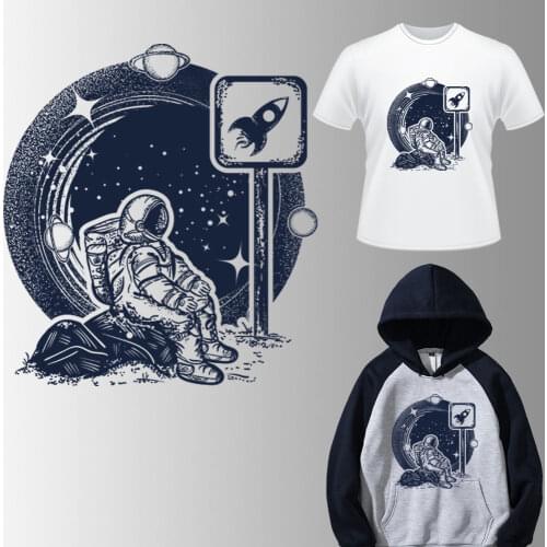 Iron on Transfer Astronaut Patch Applique Heat Transfer Vinyl Space Patches Stickers Children Stripes on Clothes Thermal Print