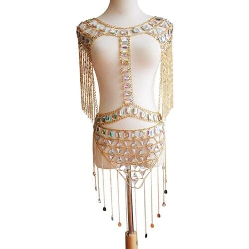 Boho Rhinestone Body Jewelry Top Beach Bikini Chains Bra Fashion Charm Harness Body Accessories Jewelry for Women and Girls