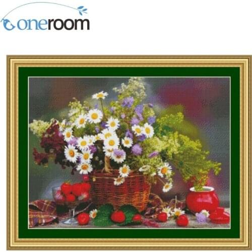 61-48 flowers on basket Stitch DIY 14CT similar DMC Cross Stitch,Sets For Embroidery Kits Counted Cross-Stitching