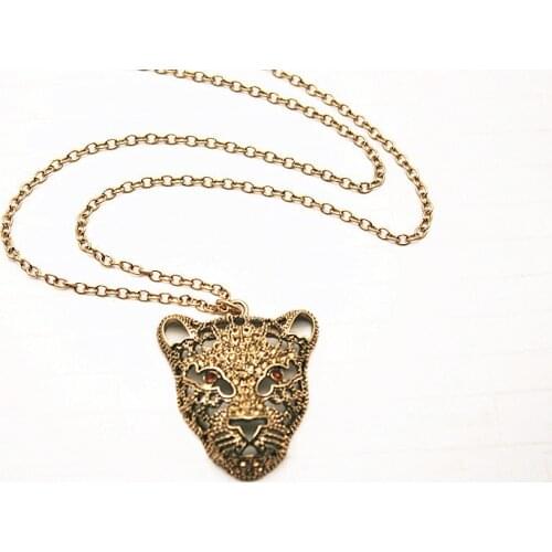 Top Quality Big Name Leopard Head Sweater Necklace Jewelry Crystal For Women Long Necklace Pendants Rhinestone Chain Gift