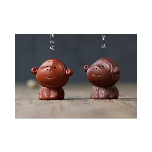 Yixing Tea Pet Purple Clay Cute Monkey Handmade Purple Mud Clear Cement Zodiac Tea Ceremony Accessories Tea Table Decoration