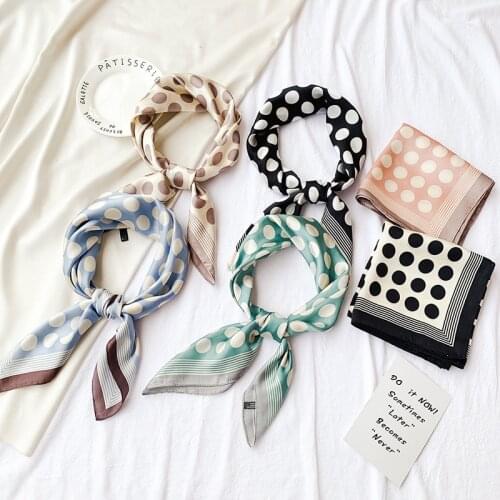 2021 Fashion 70*70cm Square Women Polka Dot Silk Shawl Scarf Office Lady Hair Neck Headband Foulards Headcloth Muslim Headscarf
