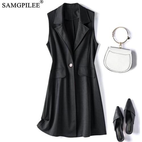 Summer Jackets For Women 2021 New Turn Down Collar Simple Slim One Button Outer Strap Stretch Sleeveless Women Vests Plus Size