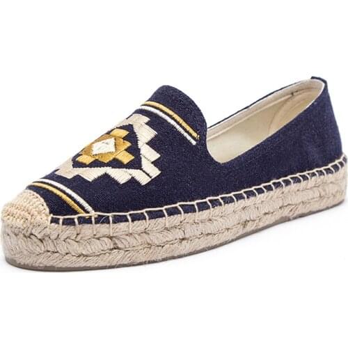 New ethnic style flat platform espadrilles 2019 Women casual Loafer slip on slippers
