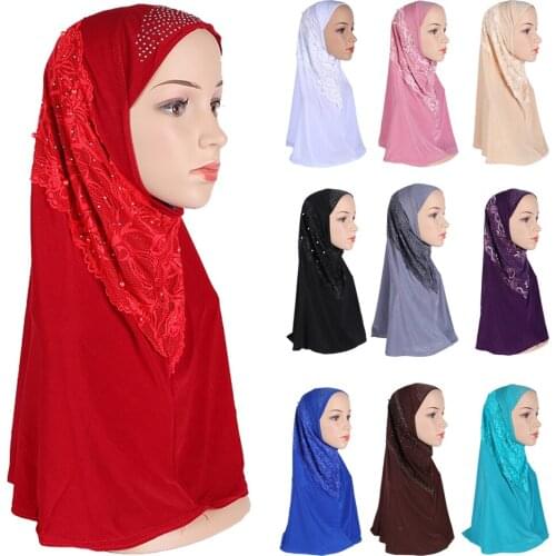 12pcs Women Muslim Flower Hijab Lace Long Scarf Islamic Amira Headwear Shawls Headwraps Ready Jersey Ramadan Full Cover Arab Cap