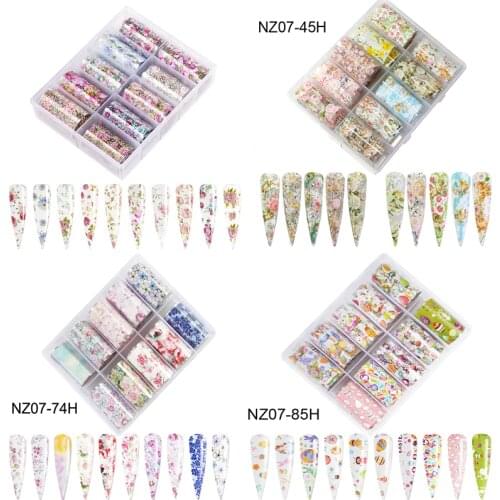 1box (10 parterns )Flowers Nail Transfer foils ,DIY Water Paper sticker ,Spring Decals Transfer Foils Sliders,nail art NZ07-&20