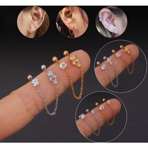 1Pc 1.2*6mm 5 Shape Zircon Gem Tassel Earrings Helix Piercing Tragus Piercing Oreja Nose Ring Ear Piercing Body Jewelry Women