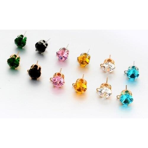 10pcs 10mm Gold Shiny Zircon Crystal Ear Stud Findings With Hole Ear Drop Women Girl Diy Earring Brincos C11
