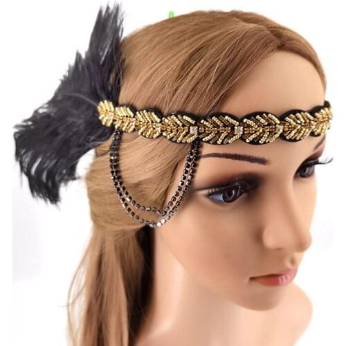 1920S Bride Headwear Peacock Feather Decorative National Style Vintage Banquet Cosplay Perform Accessories Rhinestone Hair Band