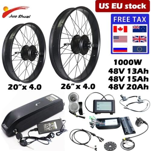 20inch 26inch Fat Tire Ebike Kit 1000W with Lithium Battery Beach Snow Electric Bike Rear Hub Motor Electric Bike Conversion Kit