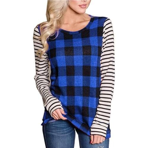 2021 Autumn And Winter Womens New Base T-shirt Stripe Stitching T-shirt Joint Apparel Casual Qn