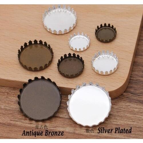 300pcs antique bronze silver plated bottle cap crown 12-15-20-25mm round bezel blank pendant base cabochon settings