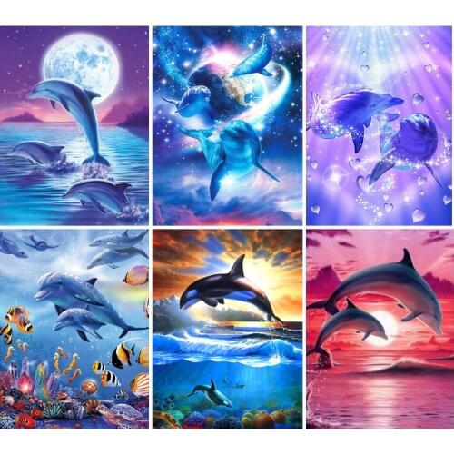 Full Diamond Embroidery Dolphin 5D DIY Diamond Painting Animals Cross Stitch Kits Mosaic Picture Rhinestones Art Handwork Gift