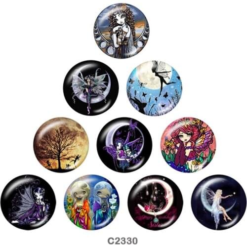 Butterfly girl Moon Fairy Elves Round glass cabochon Fridge stickers snap button jewelry C2330