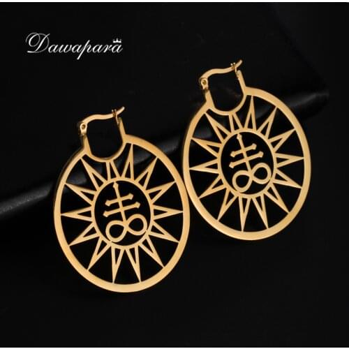 Dawapara Leviathan Cross Sigil of Lucifer Baphomet Stainless Steel Big Earrings Gothic Satanic Wiccan Pagan Occult Jewelry