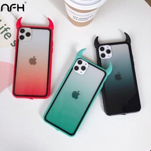For iPhone 12 Mini 11 Pro Max Cute Devil Horn Phone Case on iPhoen SE 2020 XR XS Max 6S 7 8 Plus Soft TPU Gradient Acrylic Cover