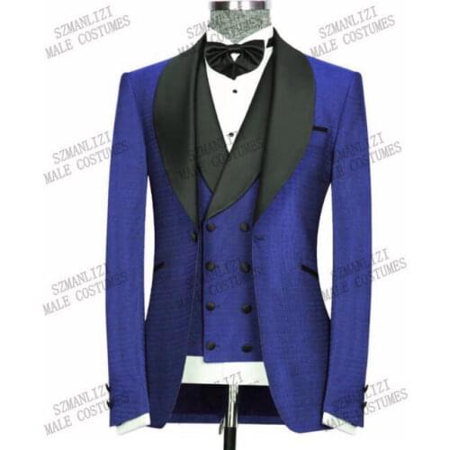 Black Shawl Lapel Costume Homme Royal Blue Men Suits 2021 Slim Fit Blazer Tuxedos Groom Wedding Blazer Terno Masculino 3 Pieces