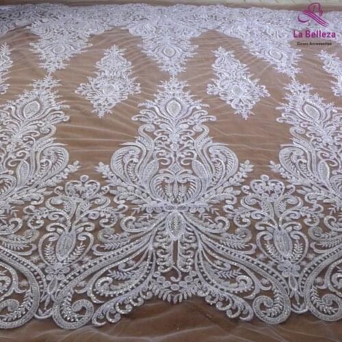 Pure white New arrivals beads sequins on netting lace fabric for evening wedding dress lace fabric 130cm by yard