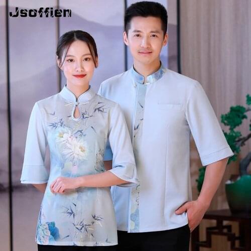 Women Restaurant Summer Breathable Waiter Uniform Catering Waitress Uniform Chinese Hotel Food Service Staff Work Wear