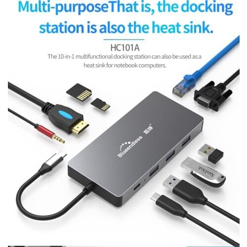 10 In 1 Type C Laptop Docking Station USB 3.0 TF LAN PD USB Hub Expansion Dock For Macbook Huawei XiaoMi DELL Lenovo