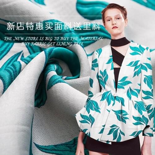 Senior custom pop green feather flower soft jacquard fabric dress set fabric fashion clothing cloth wholesale