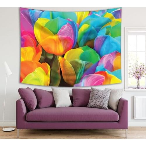 Tapestry Rainbow Neon Colored Wooden Wall Colorful Natural Hardwood Surface Art Green Pink Blue