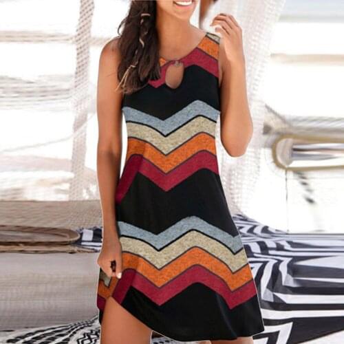 Summer Women Casual Dress Sleeveless Beach Wear Loose A-line Straight Dresses Female O-Neck Fashion Print Dress Streetwear