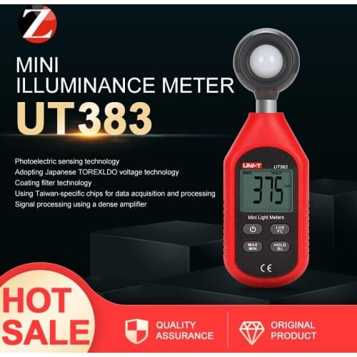 Mini UNI-T UT383 Digital Light Meters 200,000 Luxmeter Luminance Lux FC Test Equipment Test Max Min Illuminometer Photometer