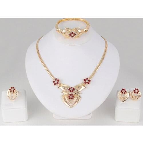 Jewelry Set Fashion Womens Wedding Flower Rhinestone Ring & Earrings & Necklace & Bracelet ladies Jewelry Set for Woman Gift