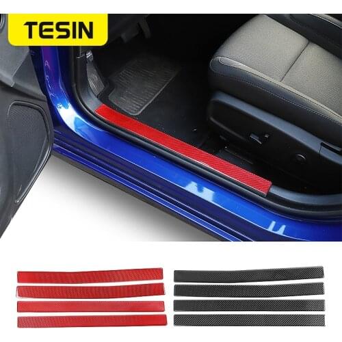 TESIN Carbon Fiber Stickers for Charger 2015+ Car Interior Door Sill Scuff Plate Guard Accessories for Dodge Charger 2015