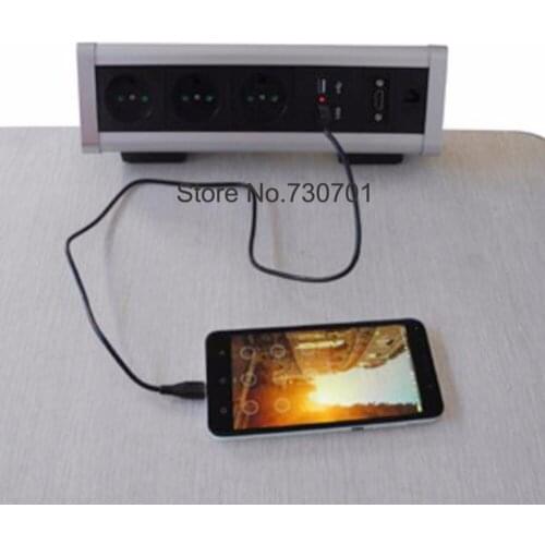 EU power VGA HDMI desktop mount socket clamp on desk edge socket