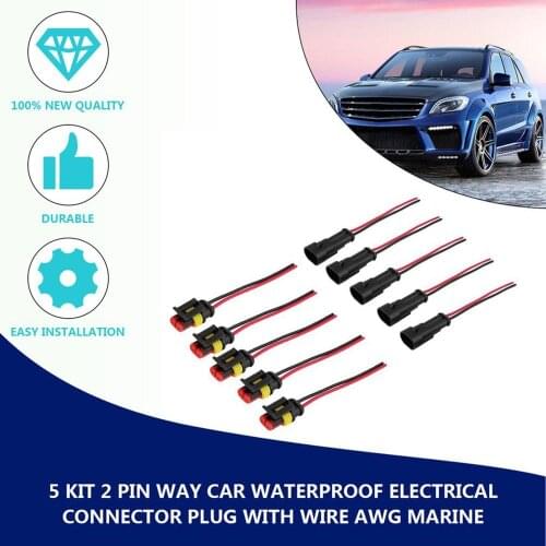 New 5Pcs 2-Wire 2P Car Waterproof Male Female Electrical Connectors Plug-In Car Motorcycle Scooter Marine Electrical System
