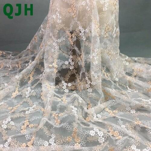 2020 Summer New Gold Silk Embroidery African Lace Fabrics For Wedding Dresses DIY Handmade Embroidered Tulle Cloth Patchwork