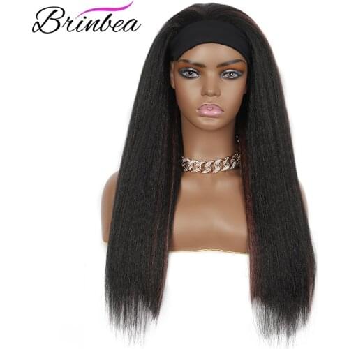 Brinbea 24 Inches Synthetic Long Yaki Straight Hair With Headband For Black Women Heat Restant Fiber Daily Wig