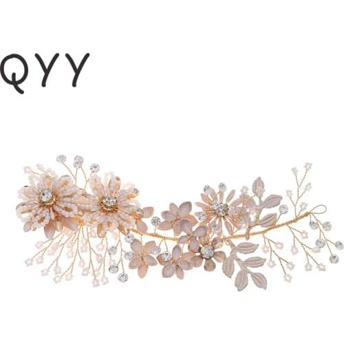 QYY Bridal Wedding Hair Jewelry Pearl Hair Clips for Women Accessories Gold Color Flower Hair Pins Bride Headpiece Gifts