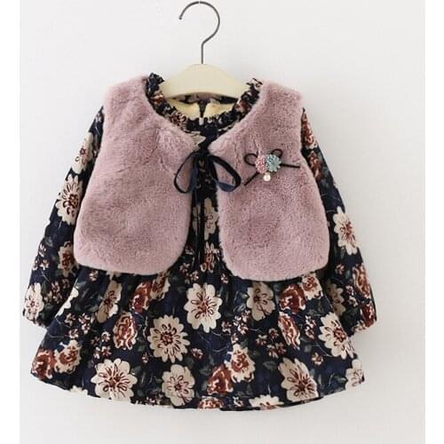Infant Christmas Dress Winter Newborn Baby Girls Plus Velvet Vest Printing Dresses For Baby Christening Dress Birthday Dress