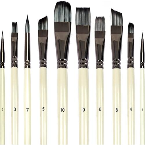 Paint Brushes Set for Art Acrylic Gouache Oil Watercolor Artist Canvas Synthetic Nylon Tips 10 Pack