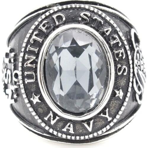 US United States USN Navy Style Military 316L Stainless Steel Ring Solid Back Rings