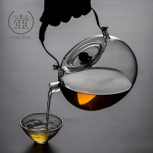 Glass boiling water lifting beam thickening high temperature resistant teapot set flower tea large kungfu pot