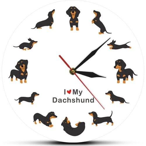Dachshund Dog Iconic Silhouette Adorable Dog Vivid Colorful Wall Clock Pet Lovers Gift Silent Decorative Clock Home Decor