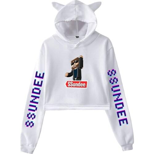 SSundee Print Cat Cropped Hoodies Girl Long Sleeve Hooded Pullover Crop Tops Sweet Sexy Loose Tide Streetwear Casual Style
