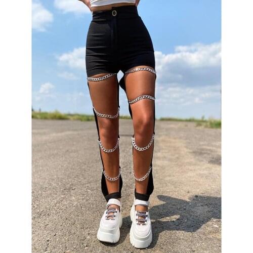 Vintage High Waist Ripped Jeans Pant for Women Chain Tassel Hole Pencil Pants Black Streetwear Plus Size Ladies Jeans