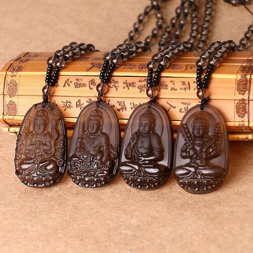 High Quality Unique Natural Brown Quartz Carved Buddha Lucky Amulet Pendant Necklace For Women Men Sweater Pendants Jewelry New