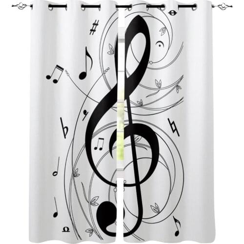 Music Symbol Black And White Art Window Treatments Curtains Valance Living Room Curtain Bedroom Indoor Decor Kids Curtain Panels