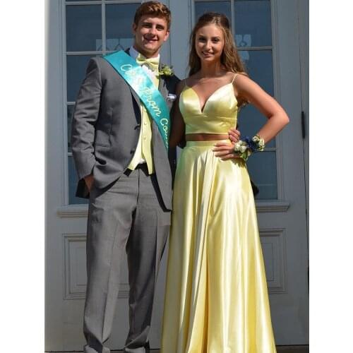 VKbridal Two Pieces Prom Dresses Long Sexy High Slit Formal Evening Dresses Lace up Back 2020 New Arrival vestidos de promocion