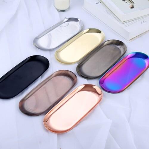 1pc Candle Tray Stainless Steel Storage Plate Cosmetics Nordic Style Oval Aromatherapy small dish Rose Gold Silver Black Bronze